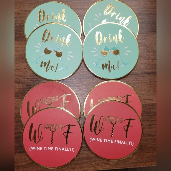 Wine Time Finally Drink Me Coasters Set of 8 New - Picture 4 of 8
